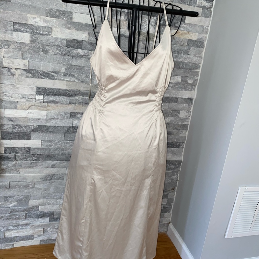 Zara off white ruched side dress